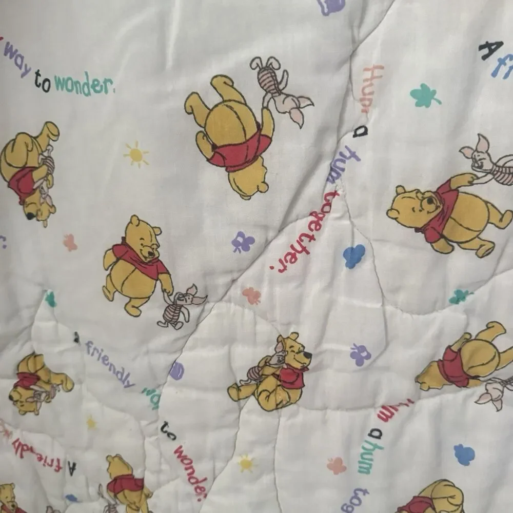 Vintage Winnie the Pooh Piglet Crib Comforter Quilt 32x42 Colorful 1996 Flawed
